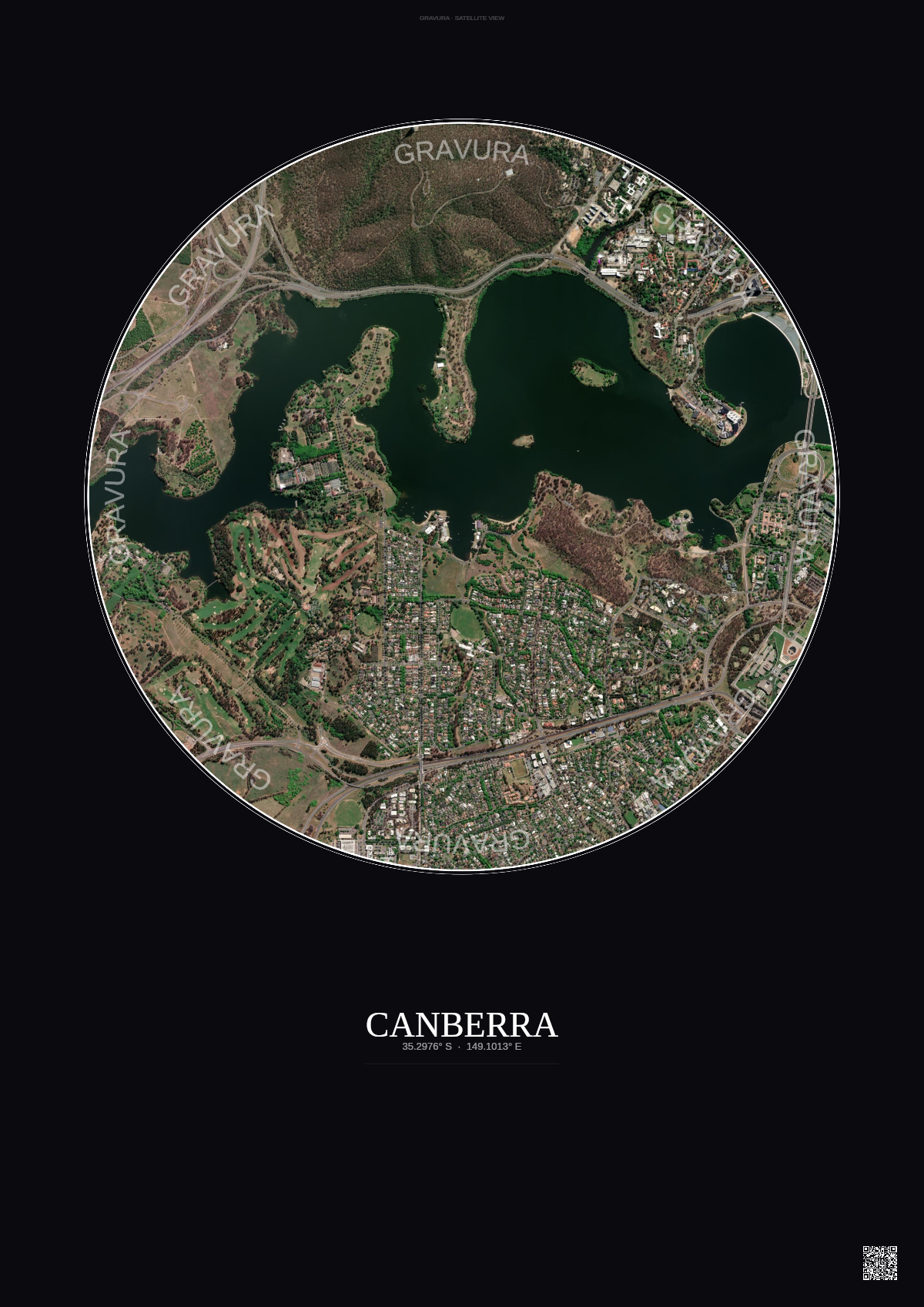Affiche Canberra – Poster vue satellite | Gravura – Fond foncé