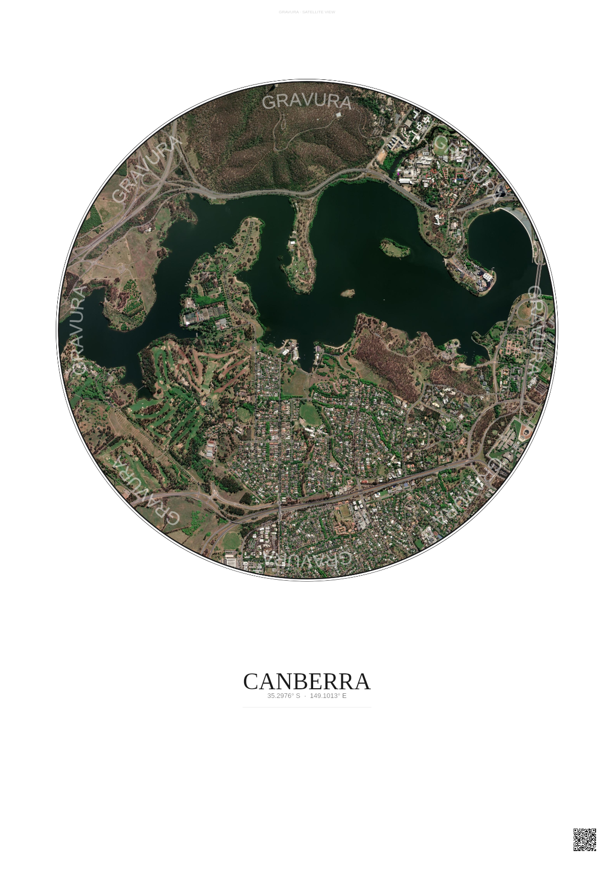 Affiche Canberra – Poster vue satellite | Gravura – Fond clair