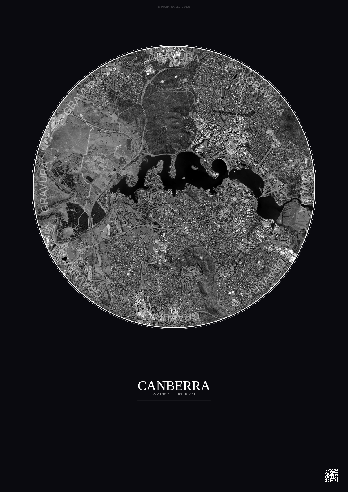 Affiche Canberra – Poster vue satellite | Gravura – Fond foncé