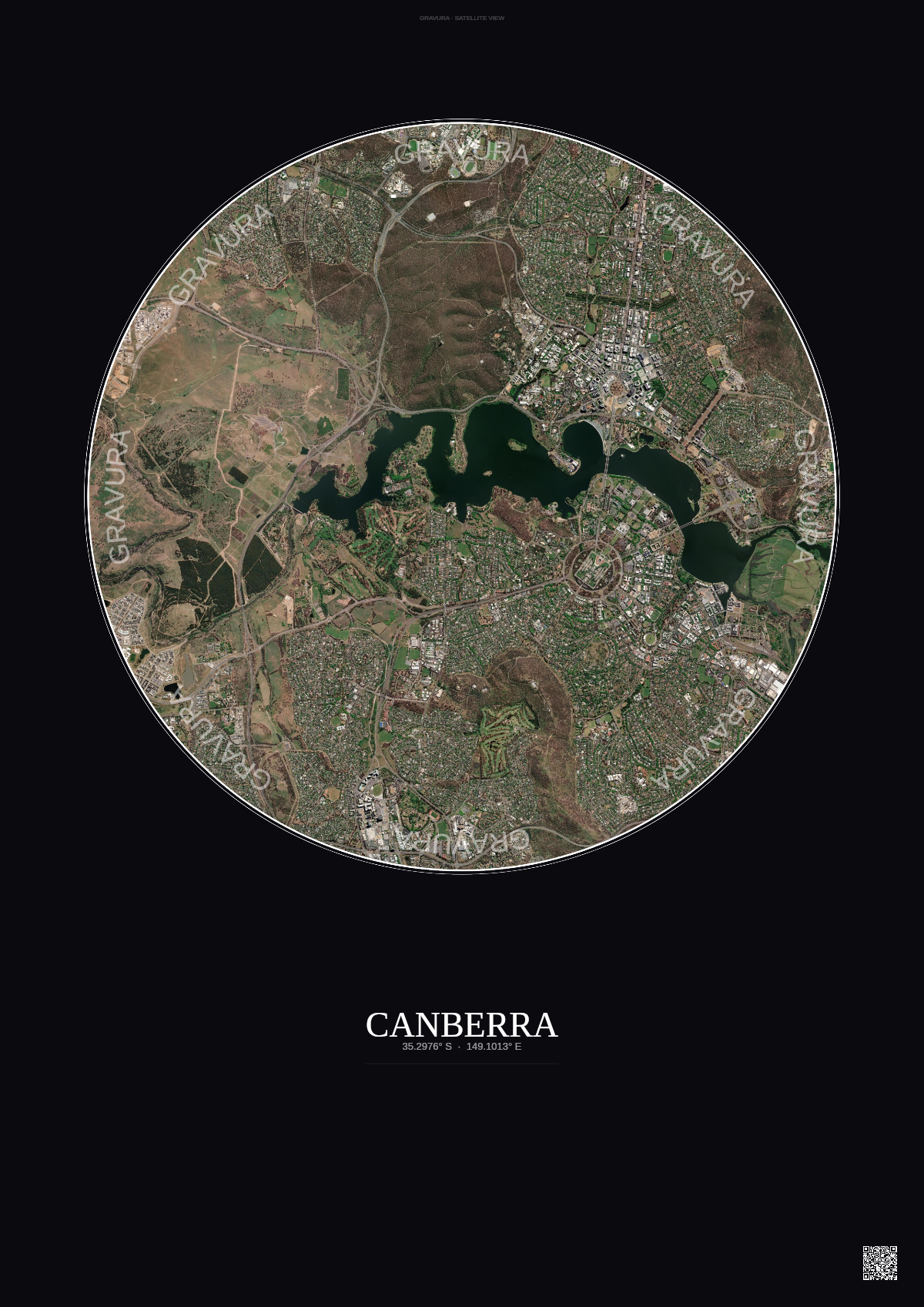 Affiche Canberra – Poster vue satellite | Gravura – Fond foncé