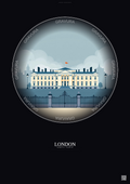 Affiche London – Poster illustration vintage – Buckingham Palace | Gravura – Fond foncé