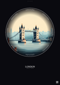 Affiche London – Poster illustration vintage – Tower Bridge | Gravura – Fond foncé