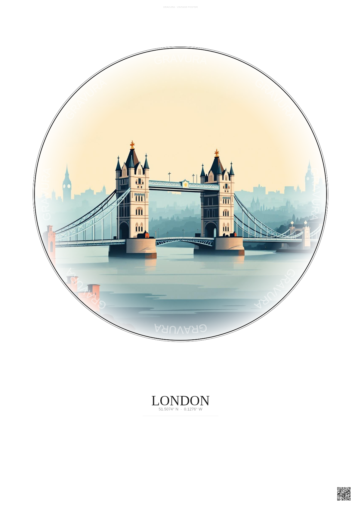Affiche London – Poster illustration vintage – Tower Bridge | Gravura – Fond clair