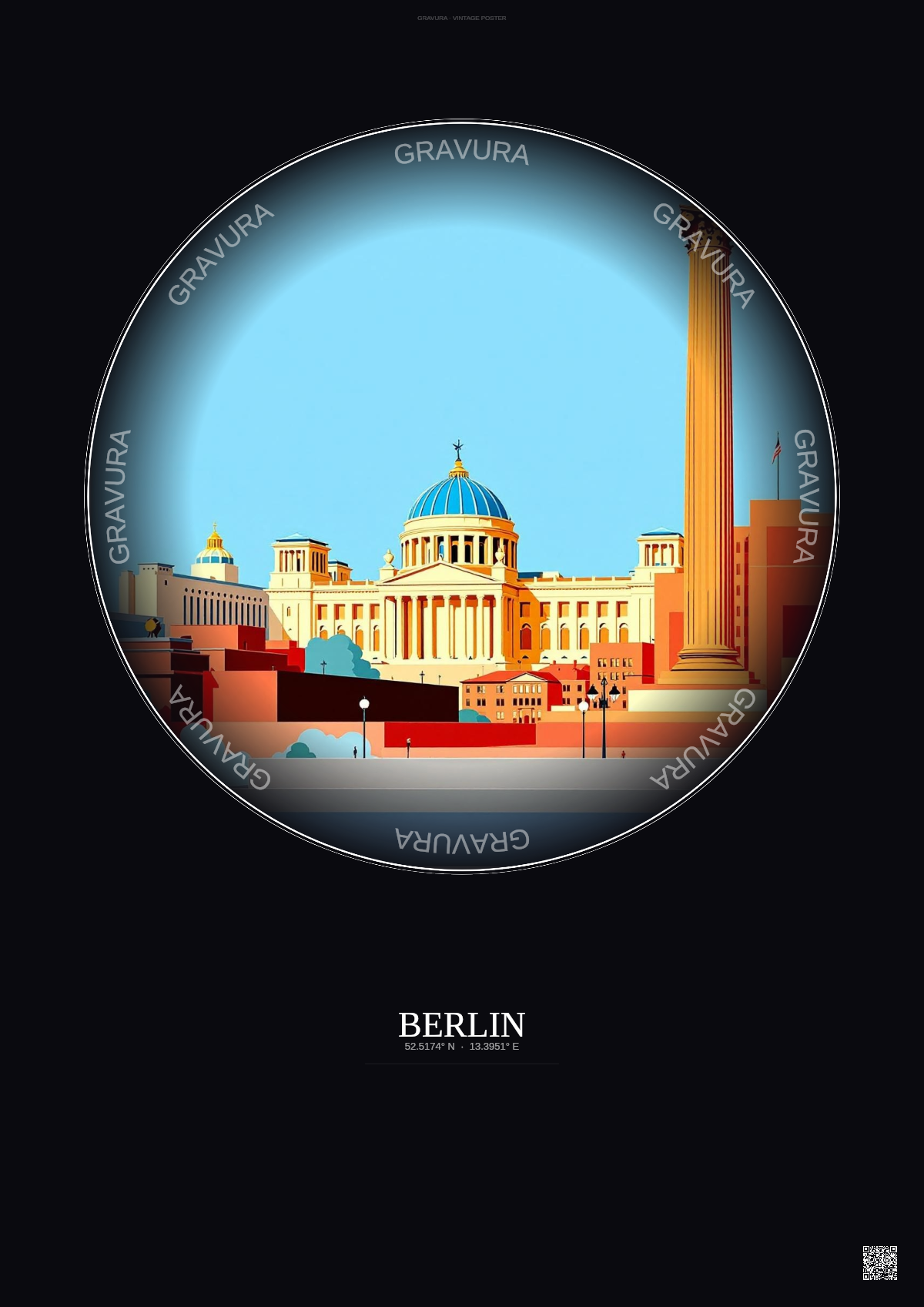 Affiche Berlin – Poster illustration vintage – Famous Viewpoint Of Berlin | Gravura – Fond foncé