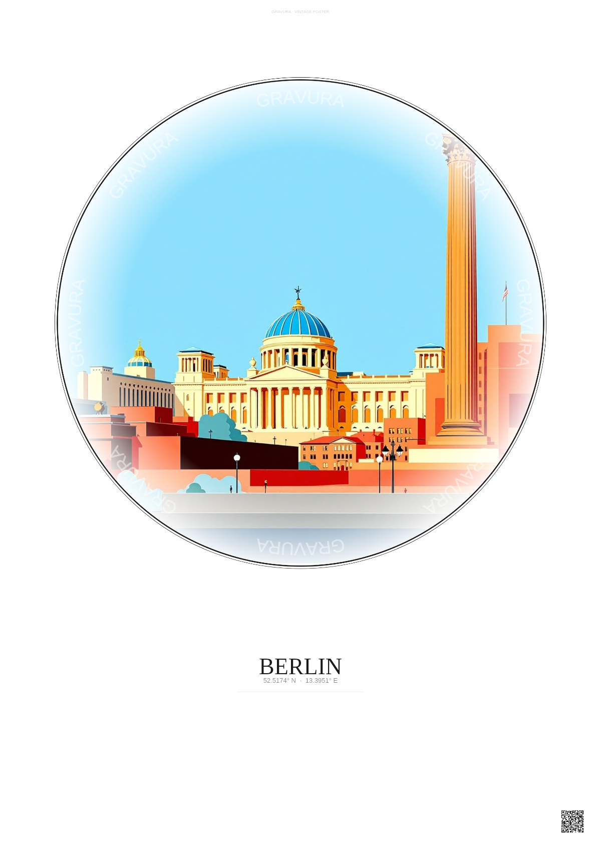 Affiche Berlin – Poster illustration vintage – Famous Viewpoint Of Berlin | Gravura – Fond clair