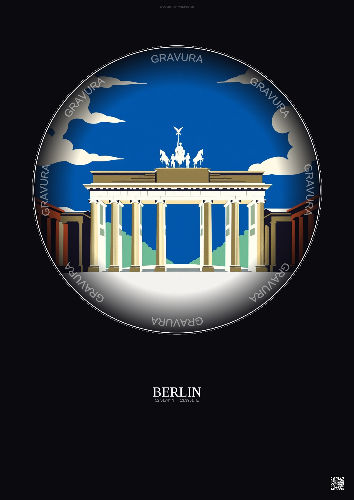 Affiche Berlin – Poster illustration vintage – Most Iconic Landmark Of Berlin | Gravura – Fond foncé