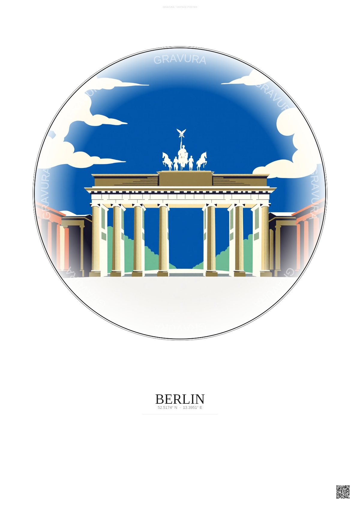 Affiche Berlin – Poster illustration vintage – Most Iconic Landmark Of Berlin | Gravura – Fond clair