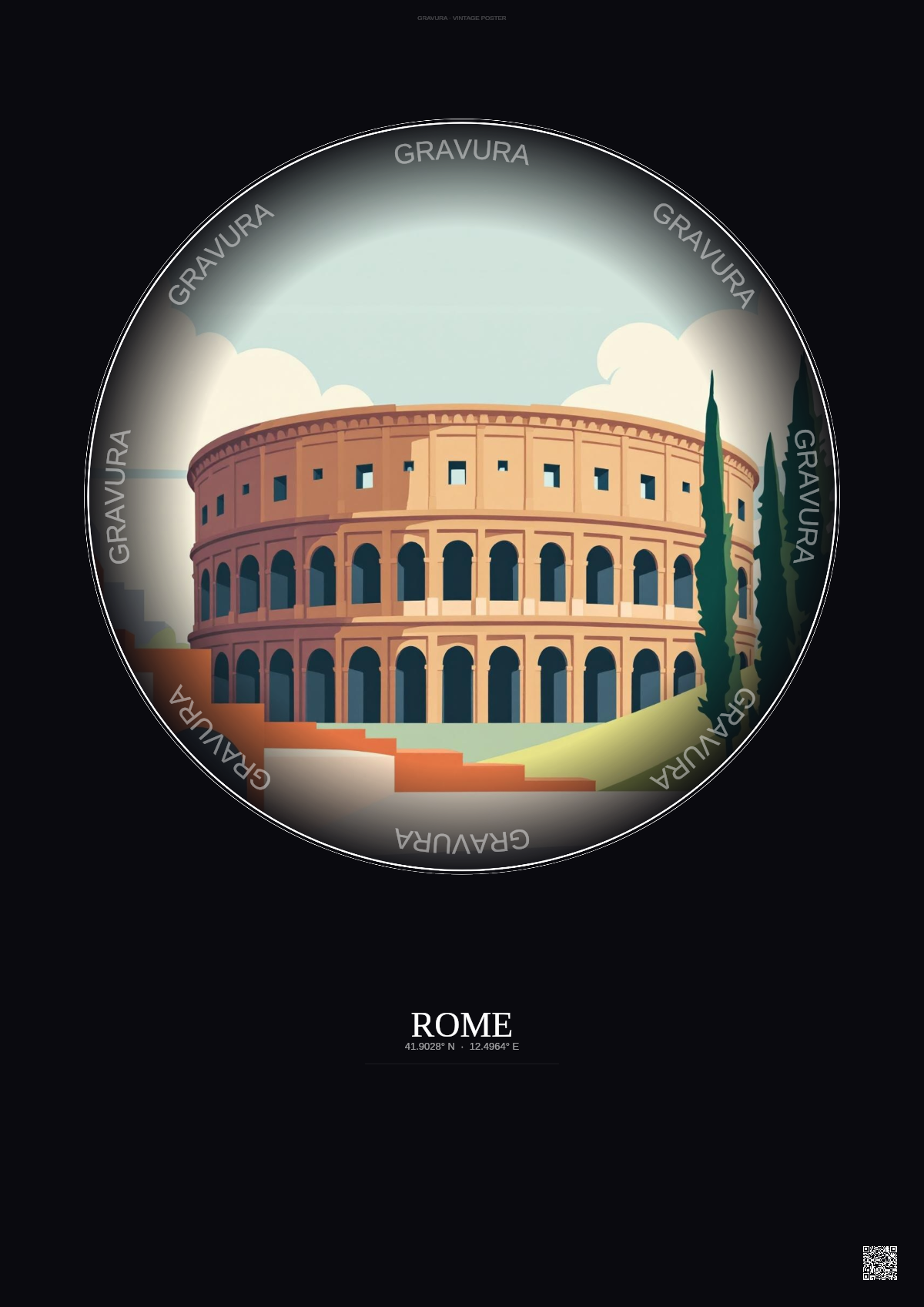 Affiche Rome – Poster illustration vintage – Colosseum | Gravura – Fond foncé