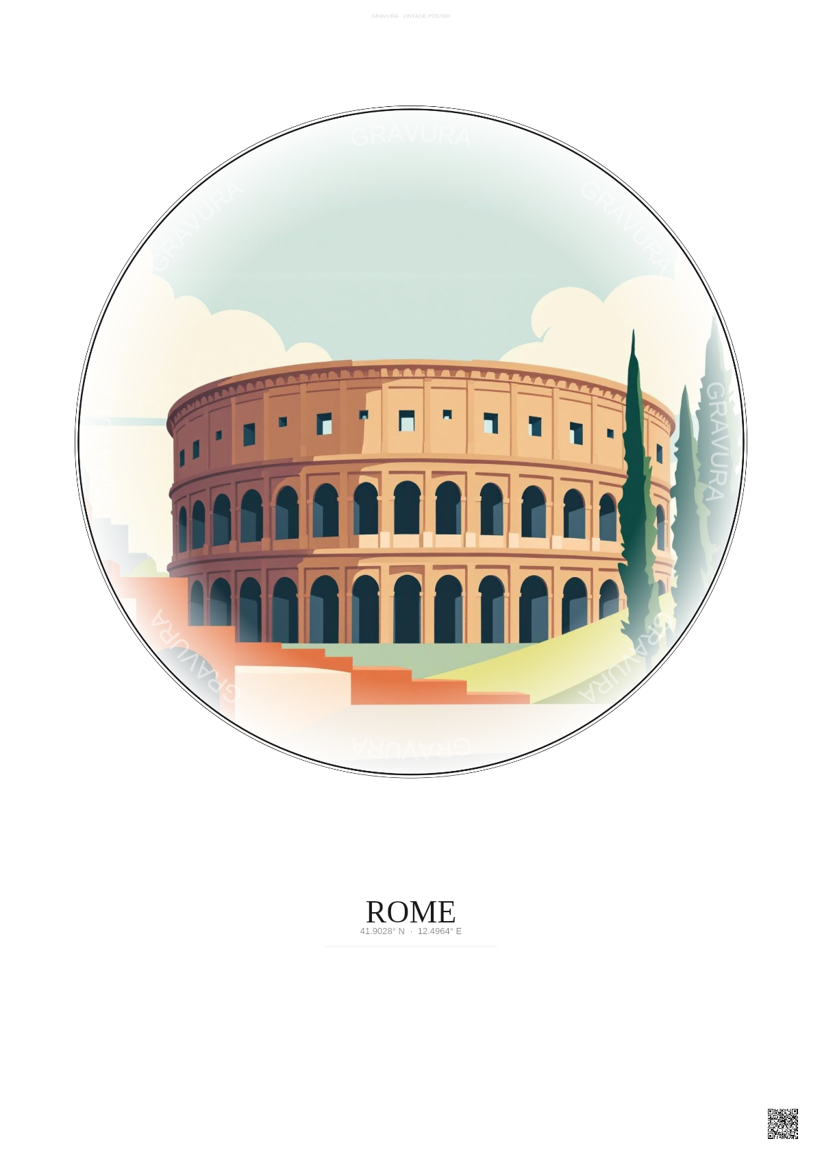 Affiche Rome – Poster illustration vintage – Colosseum | Gravura – Fond clair
