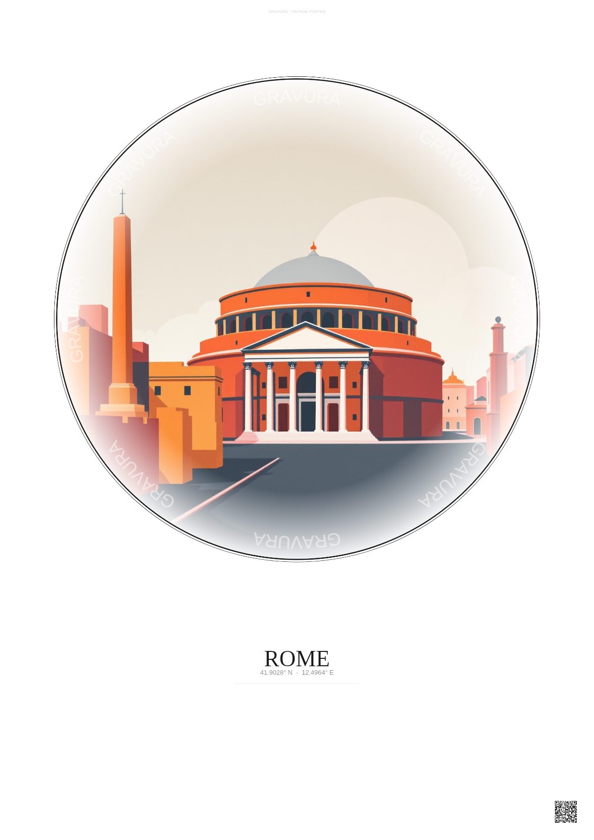Affiche Rome – Poster illustration vintage – Pantheon | Gravura – Fond clair