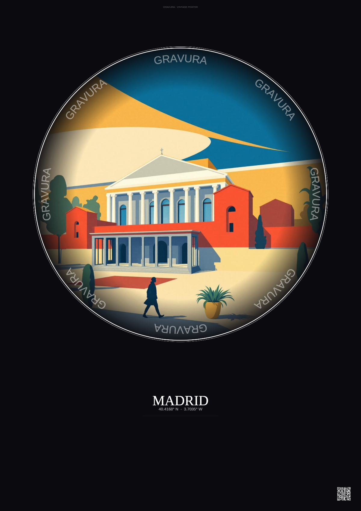 Affiche Madrid – Poster illustration vintage – Museo Del Prado | Gravura – Fond foncé