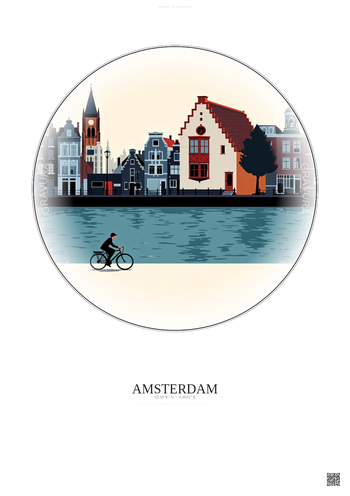 Affiche Amsterdam – Poster illustration vintage – Anne Frank House | Gravura – Fond clair