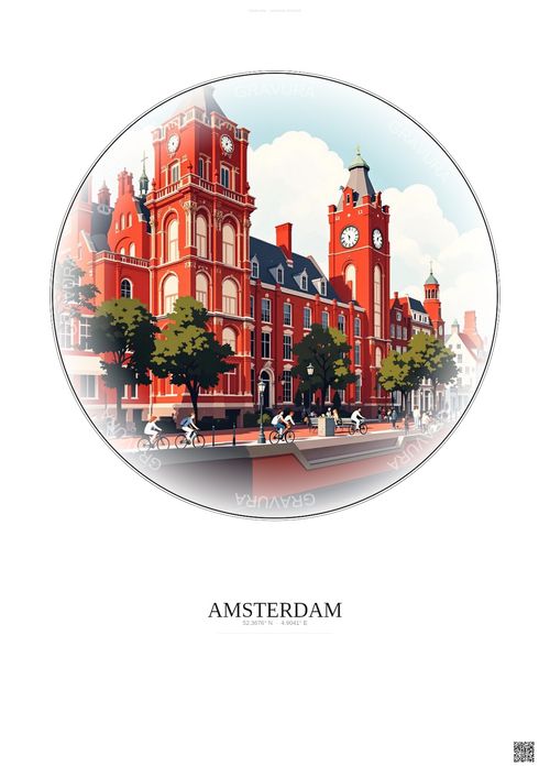 Affiche Amsterdam – Poster illustration vintage – Rijksmuseum | Gravura – Fond clair