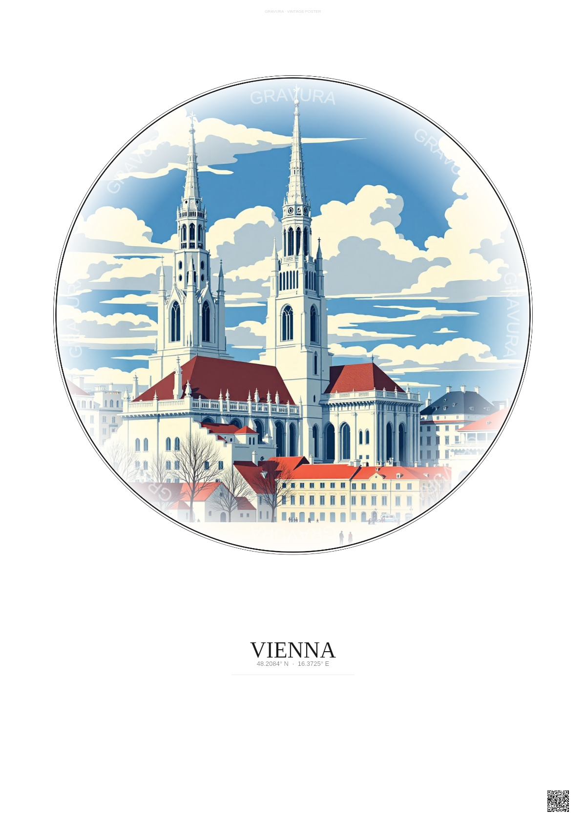Affiche Vienna – Poster illustration vintage – Famous Viewpoint Of Vienna | Gravura – Fond clair