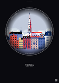 Affiche Vienna – Poster illustration vintage – Historic Old Town Of Vienna | Gravura – Fond foncé