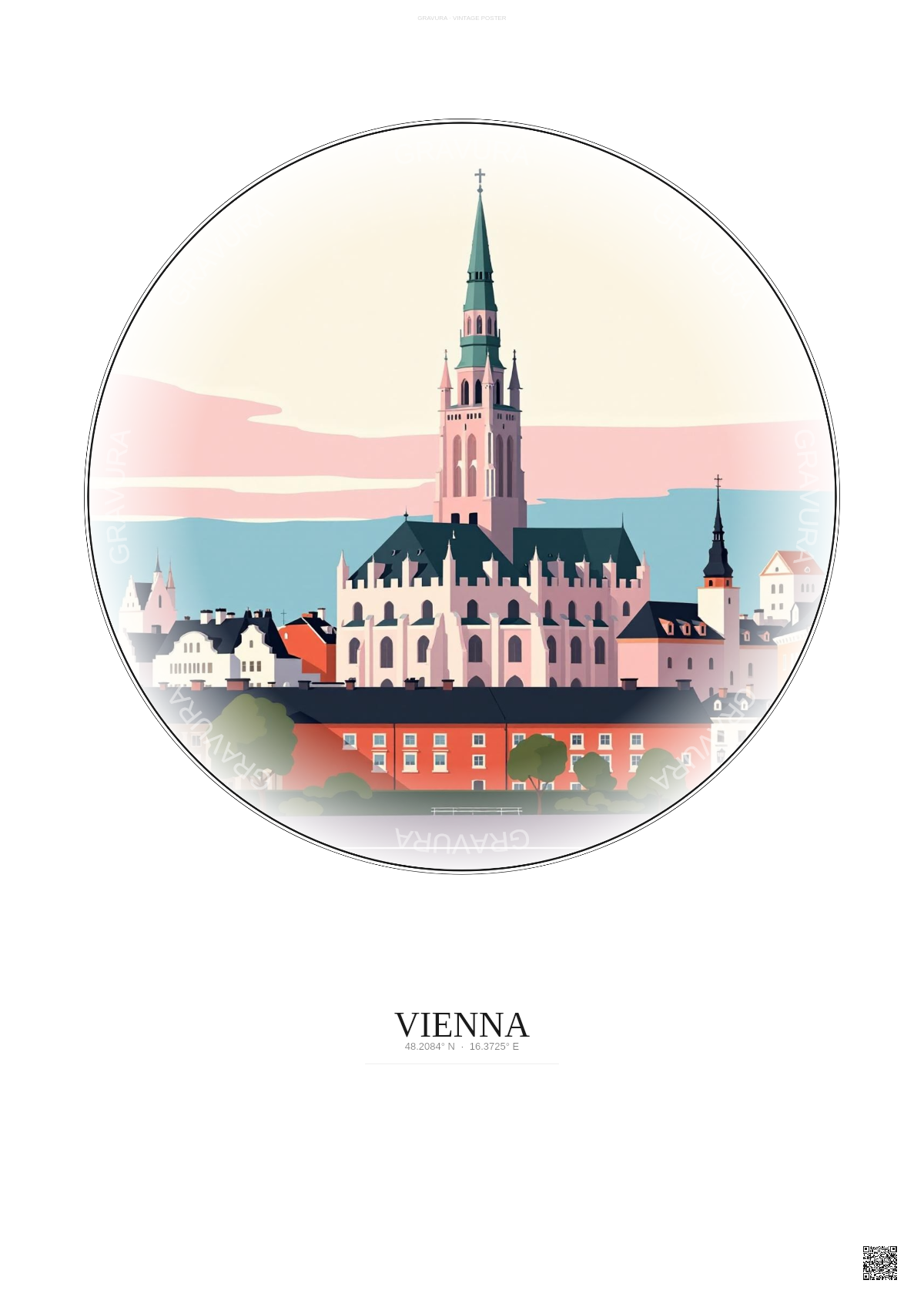 Affiche Vienna – Poster illustration vintage – Most Iconic Landmark Of Vienna | Gravura – Fond clair