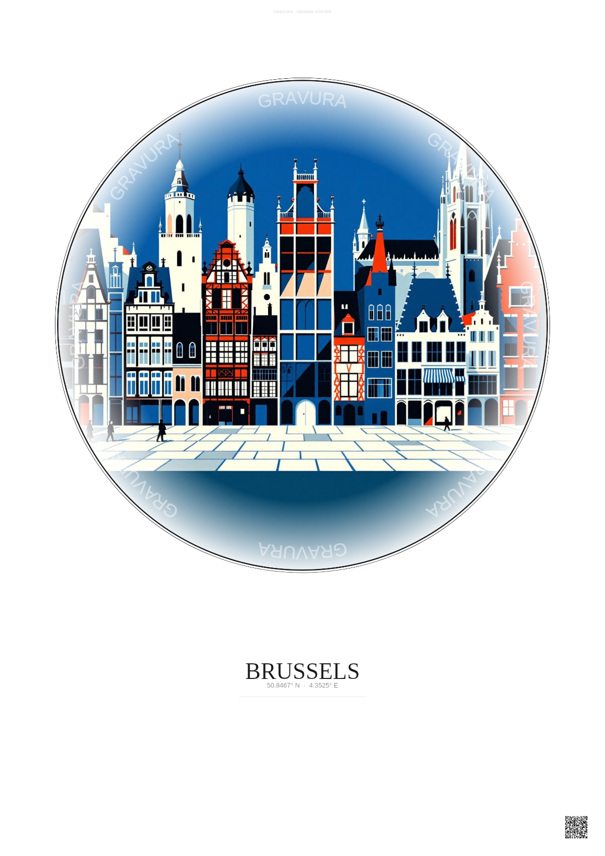 Affiche Brussels – Poster illustration vintage – Brussels | Gravura – Fond clair