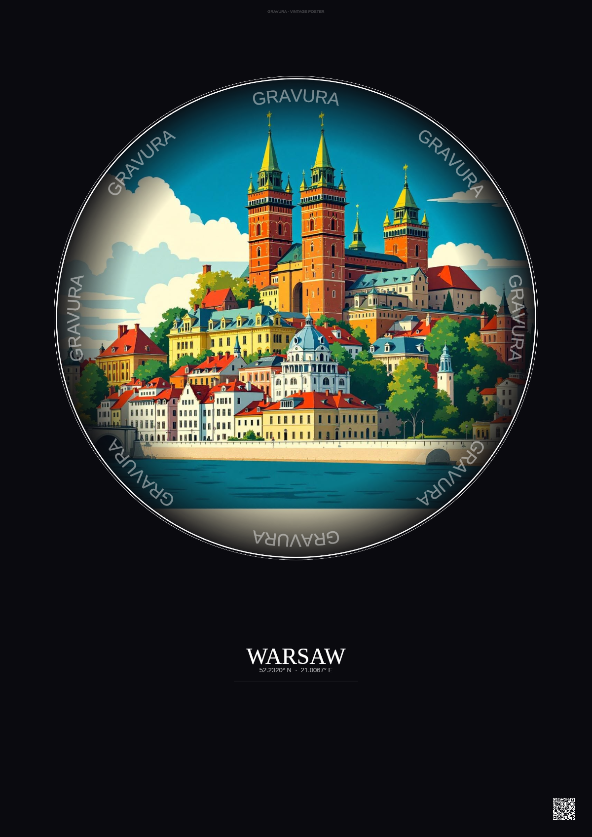 Affiche Warsaw – Poster illustration vintage – Warsaw | Gravura – Fond foncé