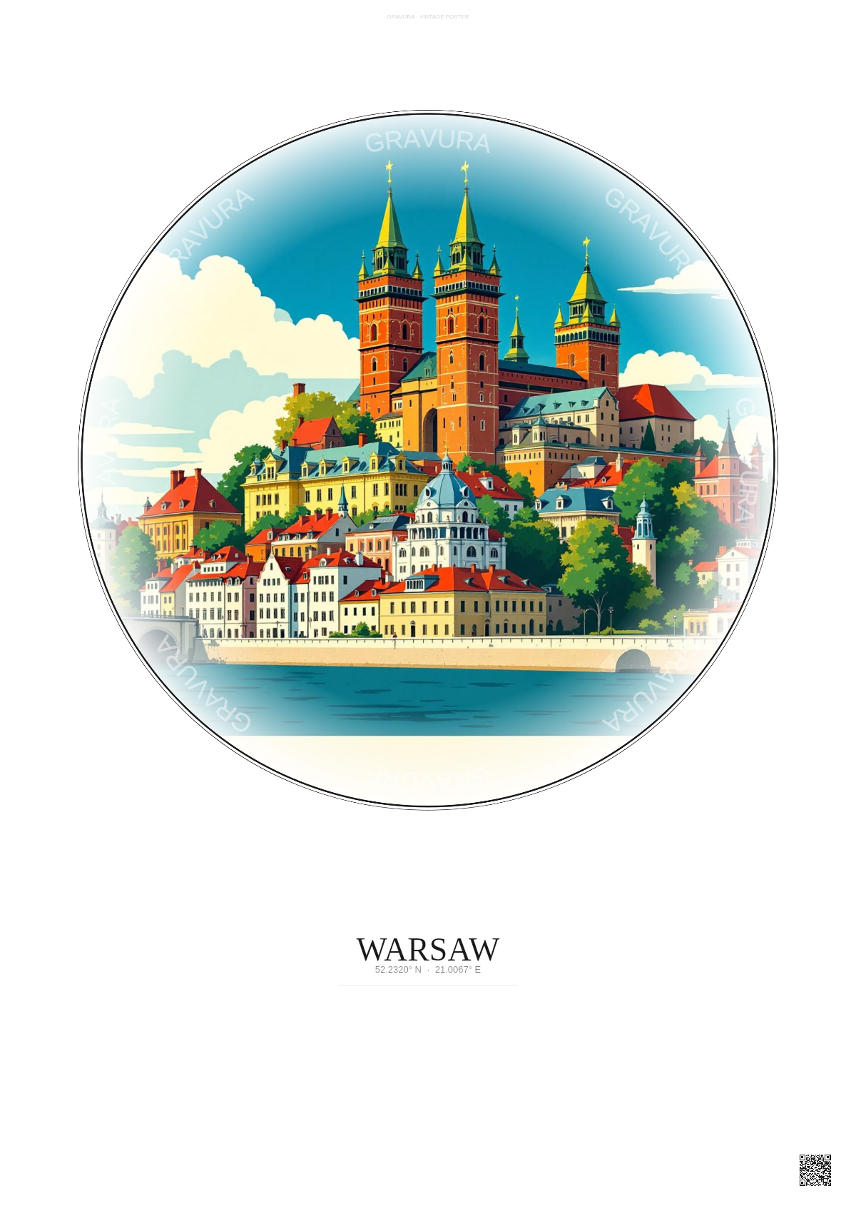 Affiche Warsaw – Poster illustration vintage – Warsaw | Gravura – Fond clair