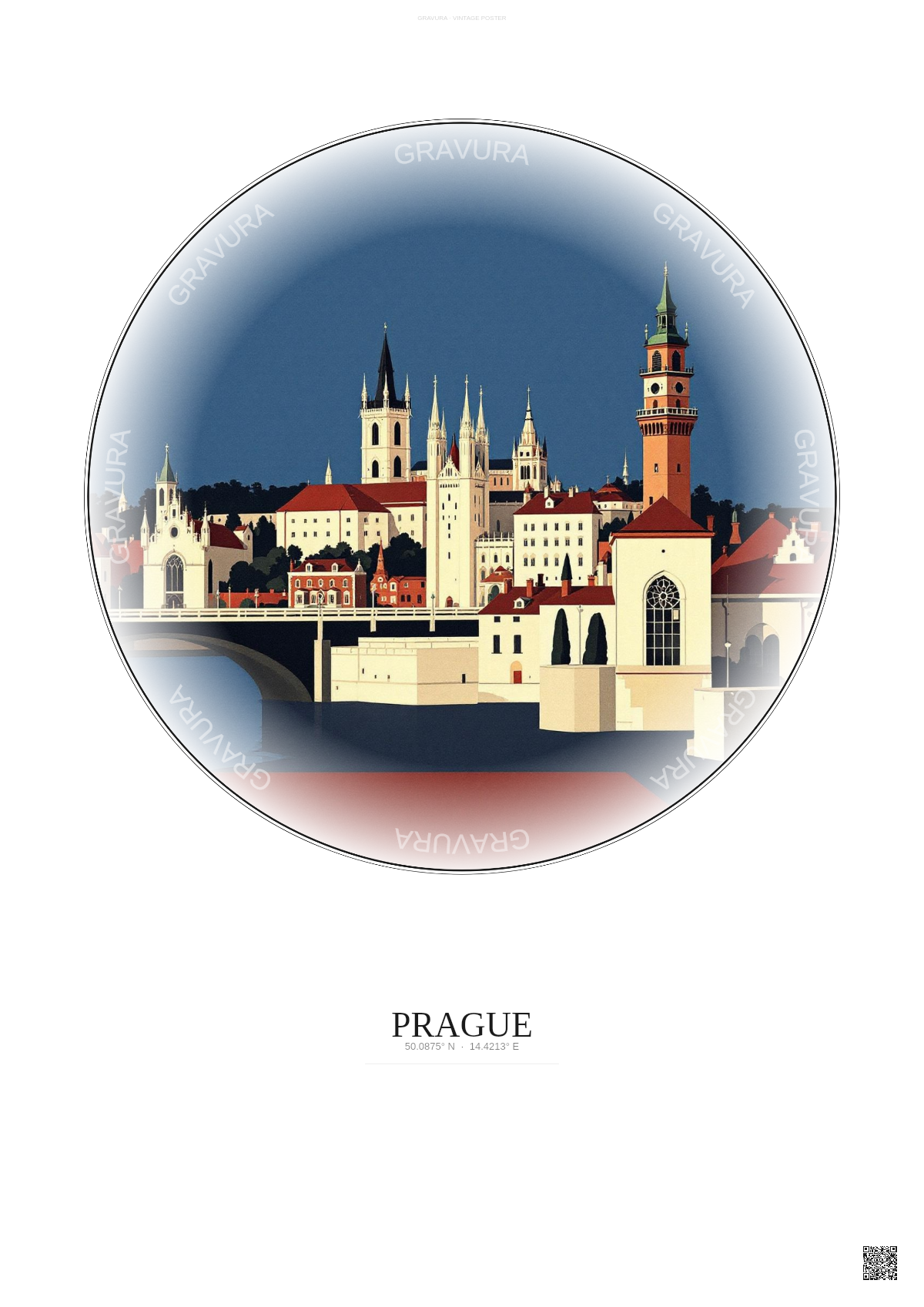Affiche Prague – Poster illustration vintage – Famous Viewpoint Of Prague | Gravura – Fond clair