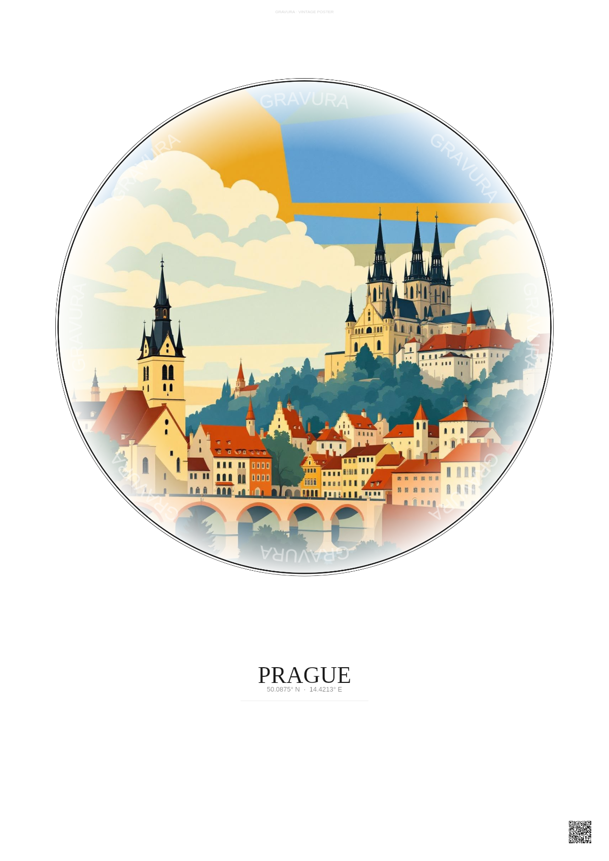Affiche Prague – Poster illustration vintage – Historic Old Town Of Prague | Gravura – Fond clair
