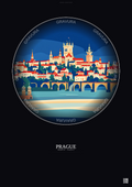 Affiche Prague – Poster illustration vintage – Most Iconic Landmark Of Prague | Gravura – Fond foncé