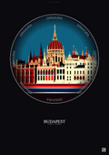 Affiche Budapest – Poster illustration vintage – Hungarian Parliament Building | Gravura – Fond foncé