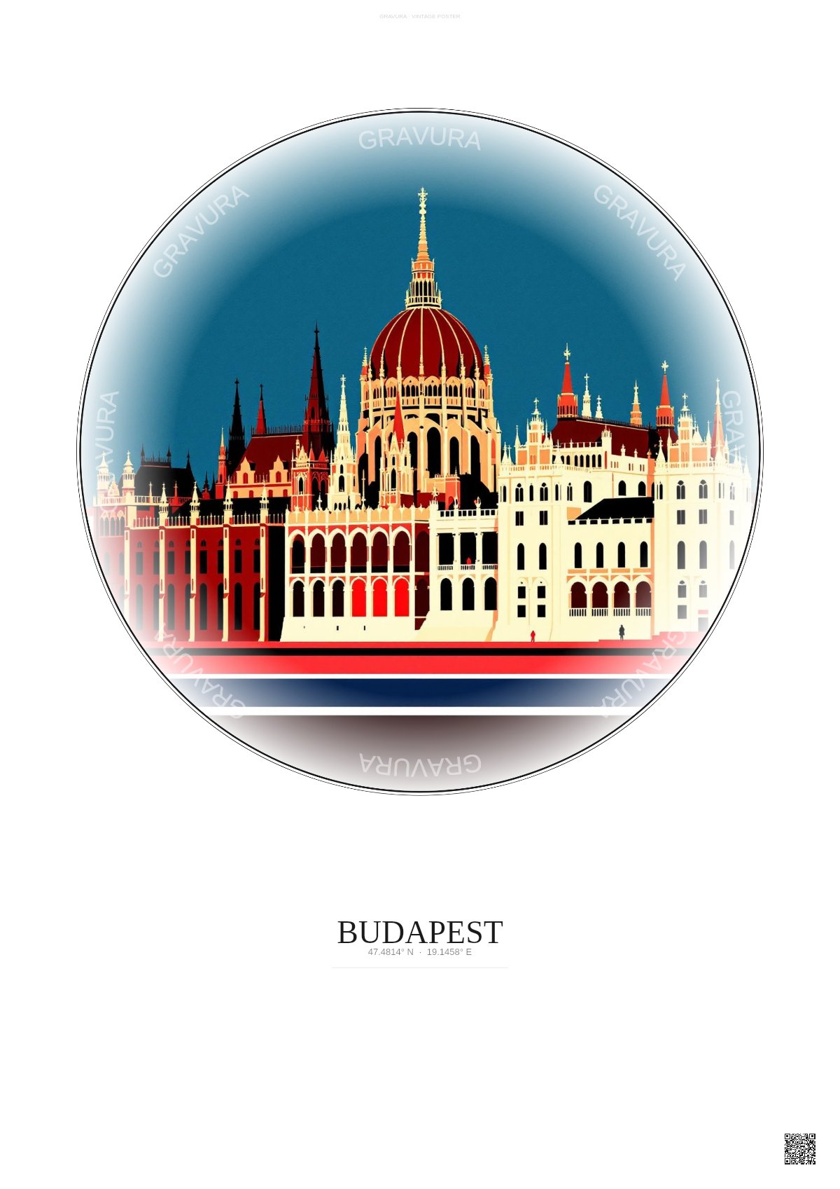 Affiche Budapest – Poster illustration vintage – Hungarian Parliament Building | Gravura – Fond clair