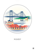 Affiche Budapest – Poster illustration vintage – Szechenyi Chain Bridge | Gravura – Fond clair