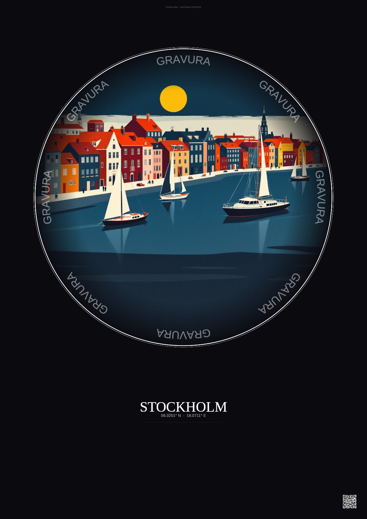 Affiche Stockholm – Poster illustration vintage – Stockholm | Gravura – Fond foncé