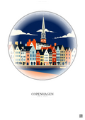 Affiche Copenhagen – Poster illustration vintage – Historic Old Town Of Copenhagen | Gravura – Fond clair