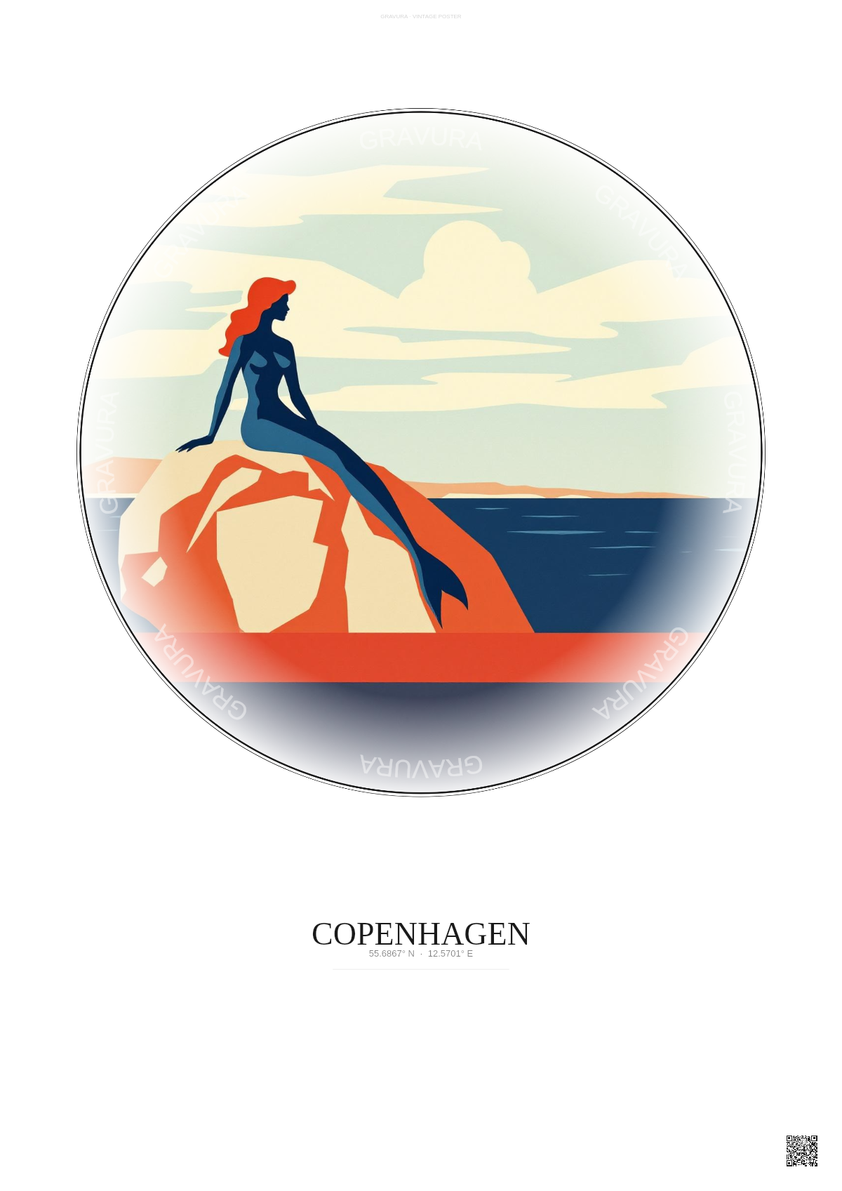 Affiche Copenhagen – Poster illustration vintage – Most Iconic Landmark Of Copenhagen | Gravura – Fond clair