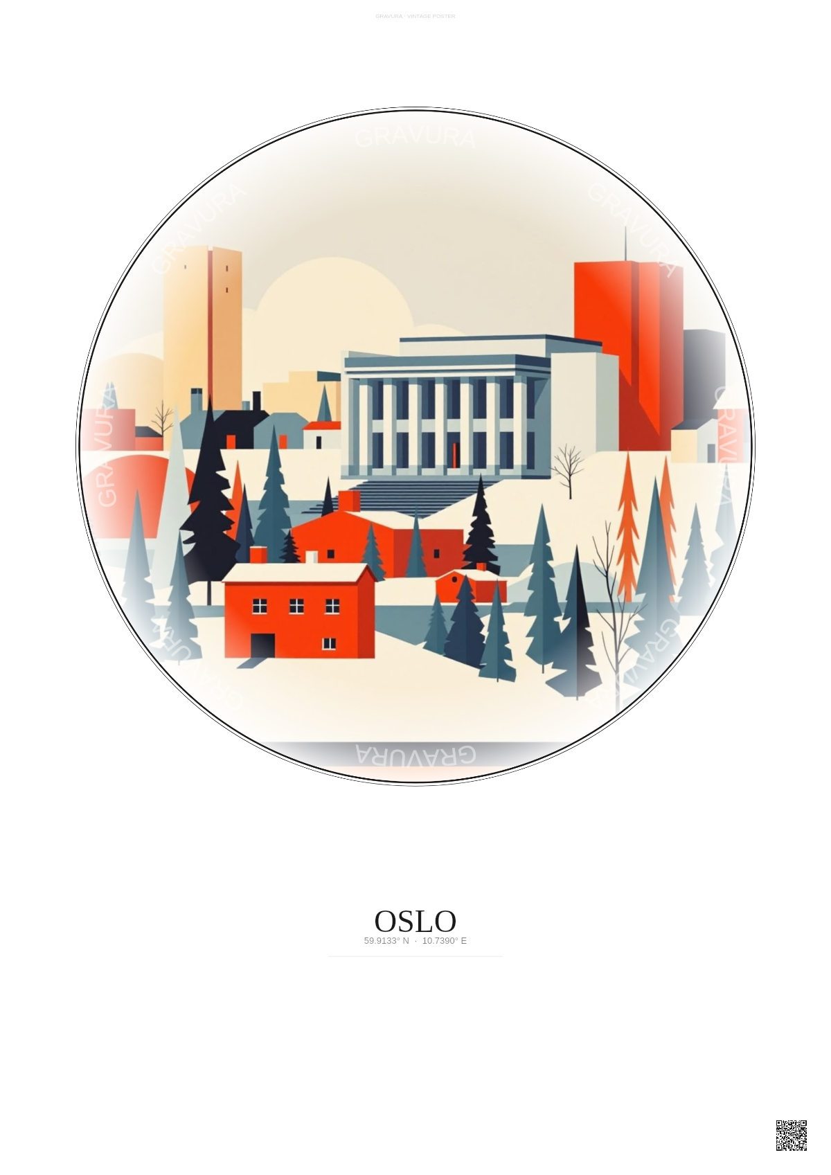 Affiche Oslo – Poster illustration vintage – National Museum Of Art Architecture And Design | Gravura – Fond clair