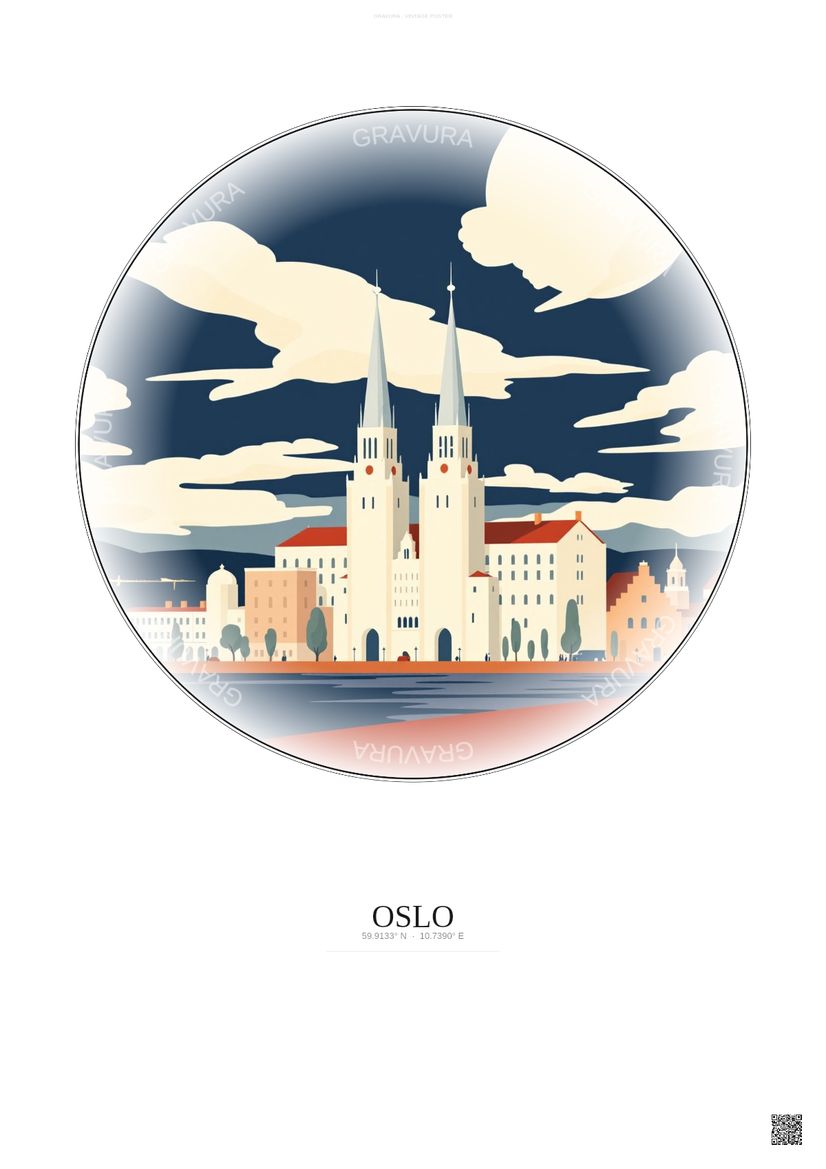 Affiche Oslo – Poster illustration vintage – Oslo | Gravura – Fond clair