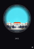 Affiche Oslo – Poster illustration vintage – Ullevaal Stadion | Gravura – Fond foncé