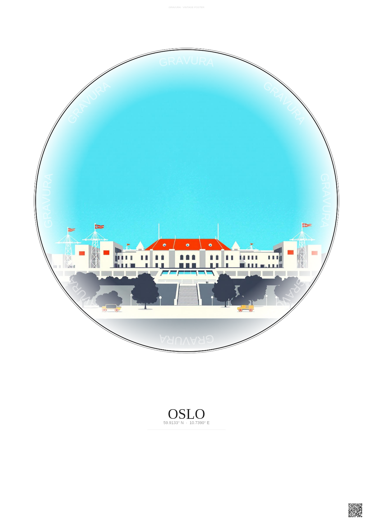 Affiche Oslo – Poster illustration vintage – Ullevaal Stadion | Gravura – Fond clair