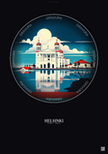 Affiche Helsinki – Poster illustration vintage – Helsinki | Gravura – Fond foncé