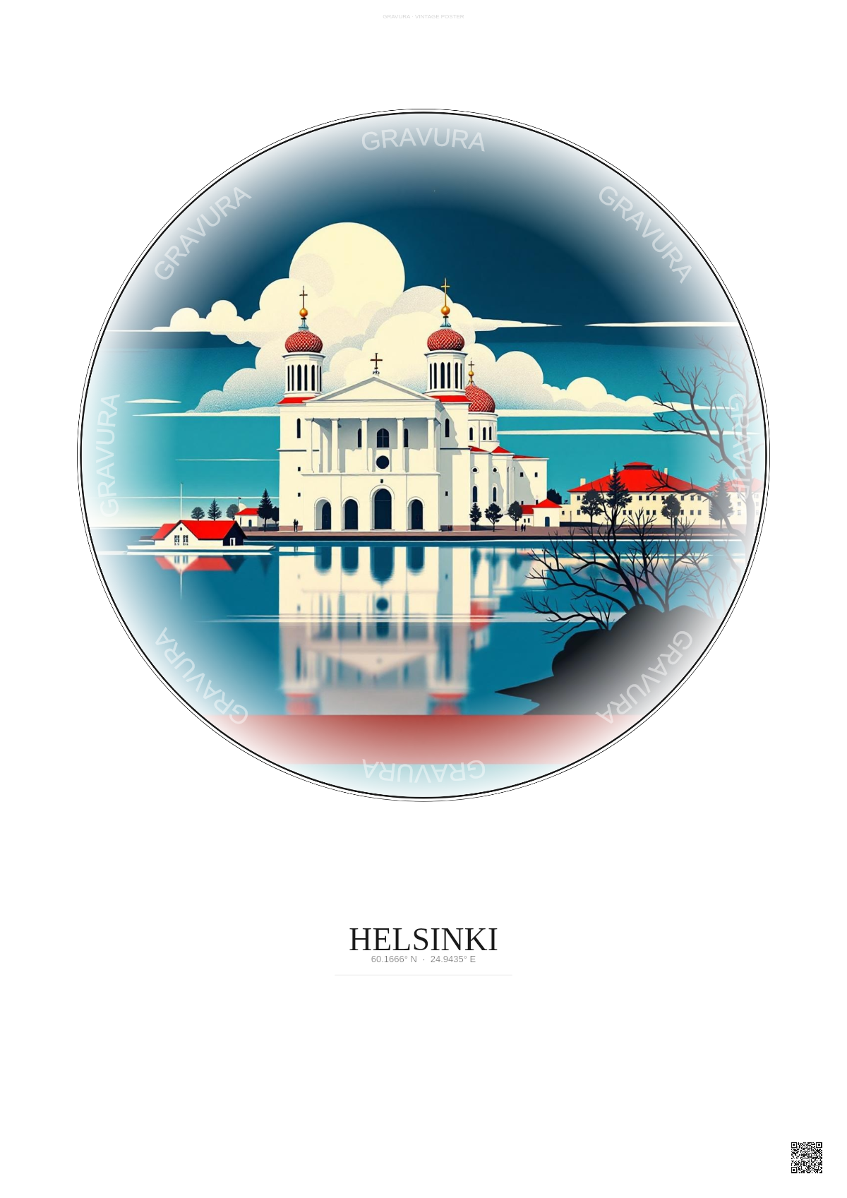 Affiche Helsinki – Poster illustration vintage – Helsinki | Gravura – Fond clair