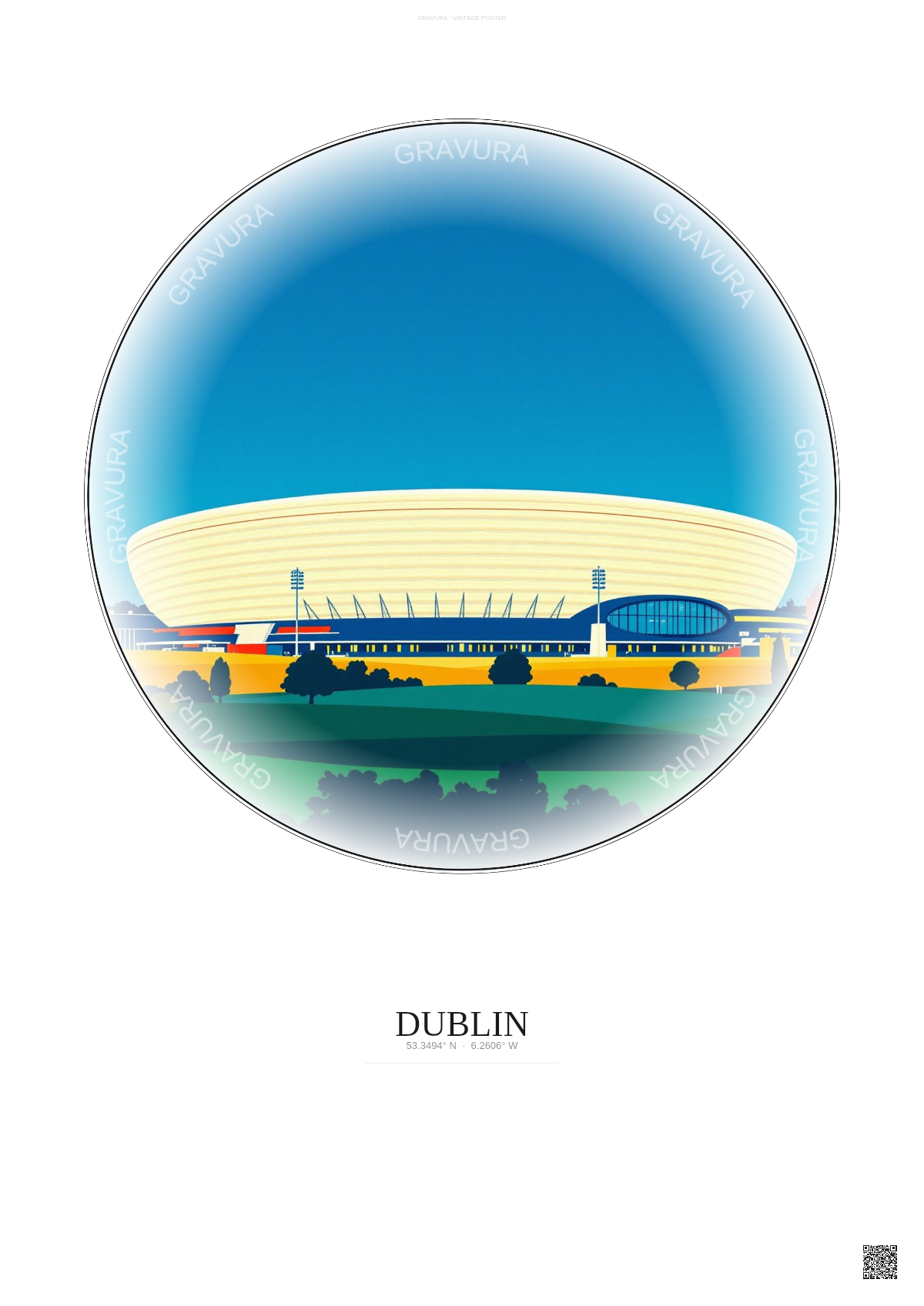 Affiche Dublin – Poster illustration vintage – Aviva Stadium | Gravura – Fond clair