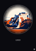 Affiche Lisbon – Poster illustration vintage – Castelo De Sao Jorge | Gravura – Fond foncé