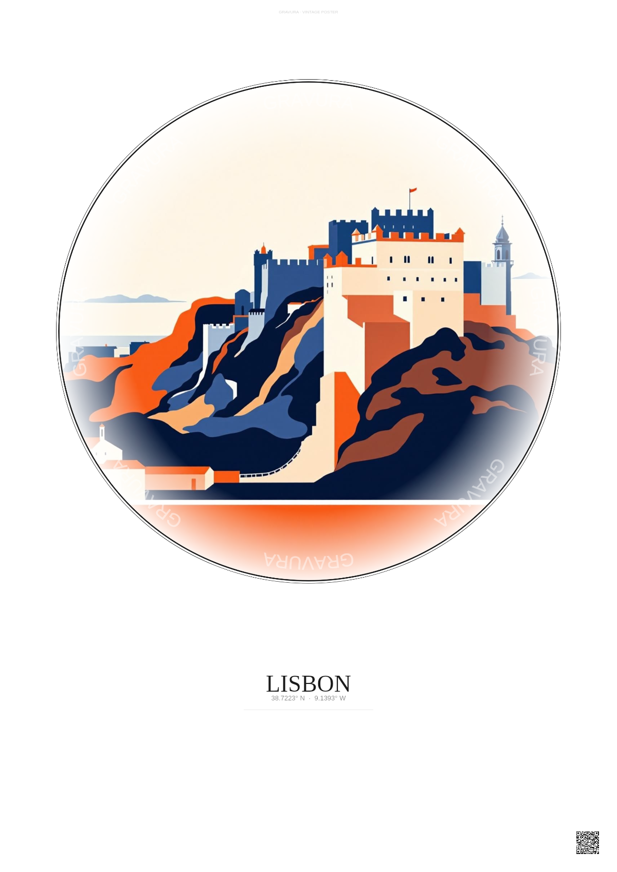 Affiche Lisbon – Poster illustration vintage – Castelo De Sao Jorge | Gravura – Fond clair