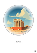 Affiche Athens – Poster illustration vintage – Hekatompedon Temple | Gravura – Fond clair