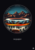 Affiche Bucharest – Poster illustration vintage – National Arena | Gravura – Fond foncé