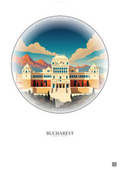 Affiche Bucharest – Poster illustration vintage – Palace Of The Parliament | Gravura – Fond clair
