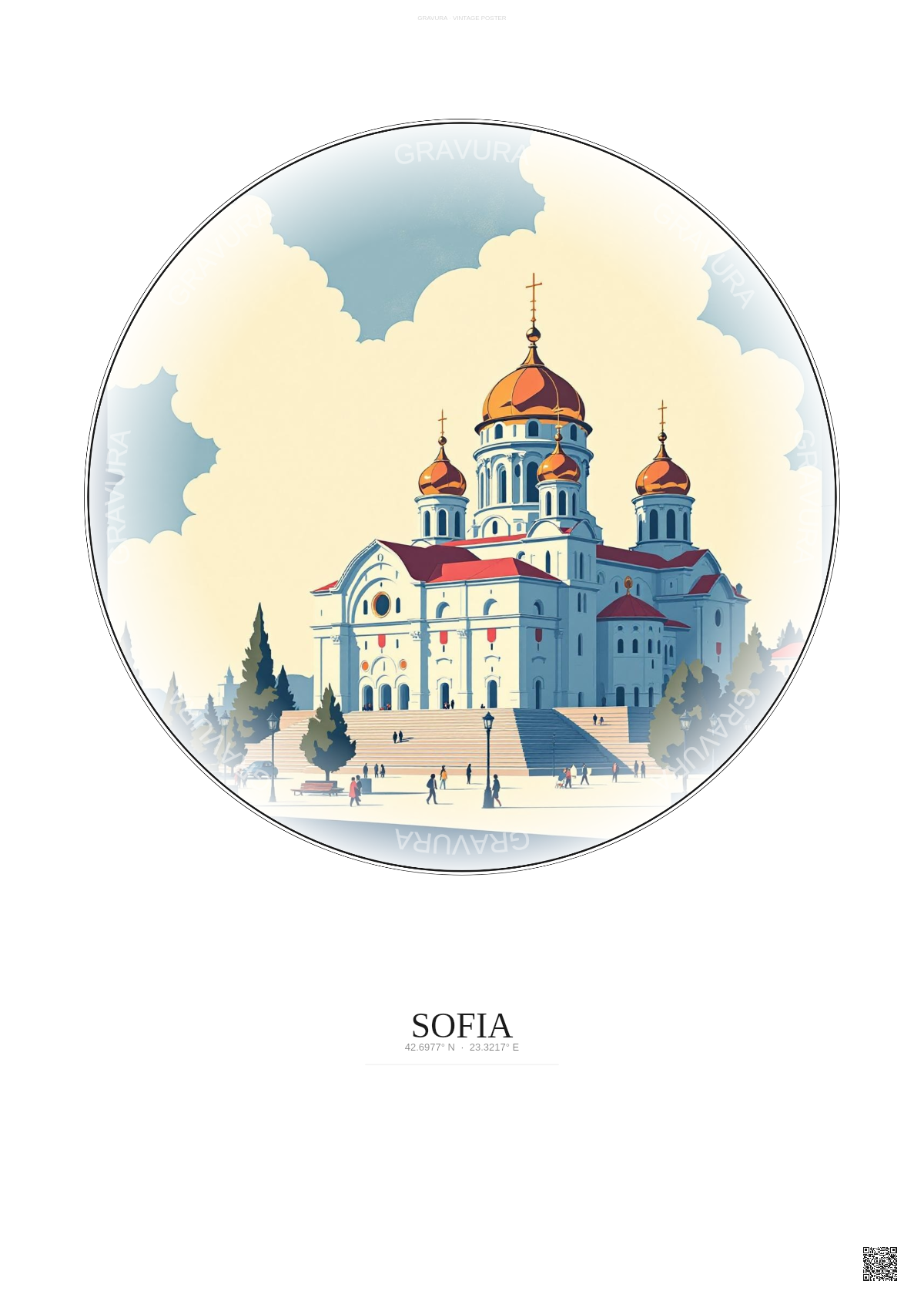 Affiche Sofia – Poster illustration vintage – Alexander Nevsky Cathedral | Gravura – Fond clair