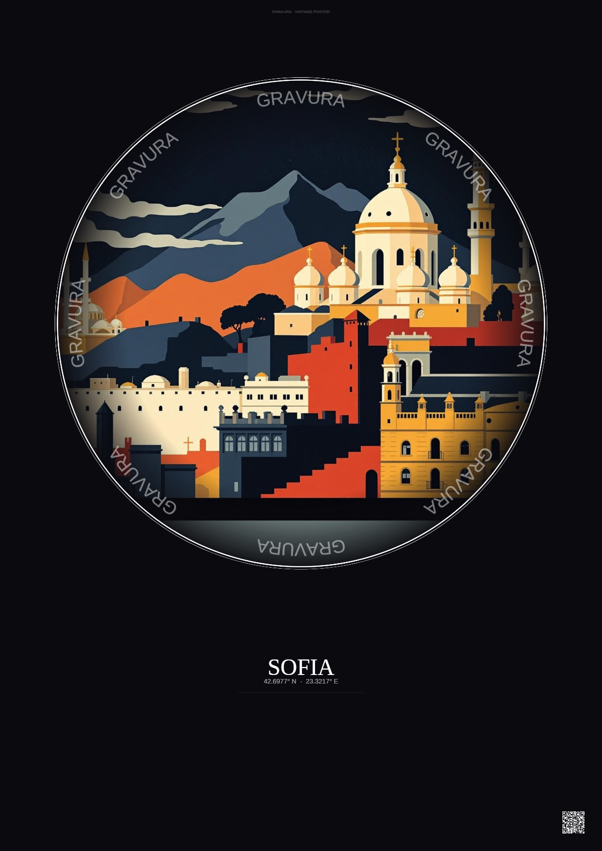 Affiche Sofia – Poster illustration vintage – Sofia | Gravura – Fond foncé