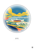 Affiche Kyiv – Poster illustration vintage – Olimpiyskiy National Sports Complex | Gravura – Fond clair