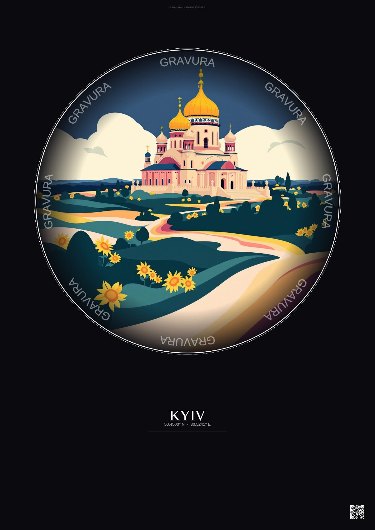 Affiche Kyiv – Poster illustration vintage – Saint Sophia Cathedral | Gravura – Fond foncé