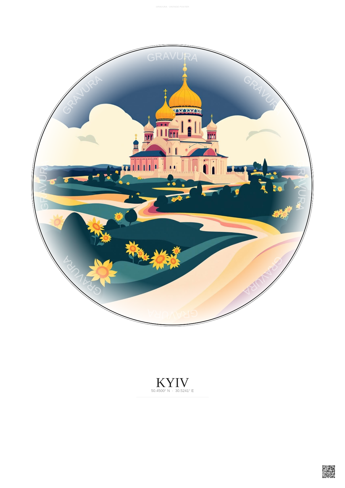 Affiche Kyiv – Poster illustration vintage – Saint Sophia Cathedral | Gravura – Fond clair