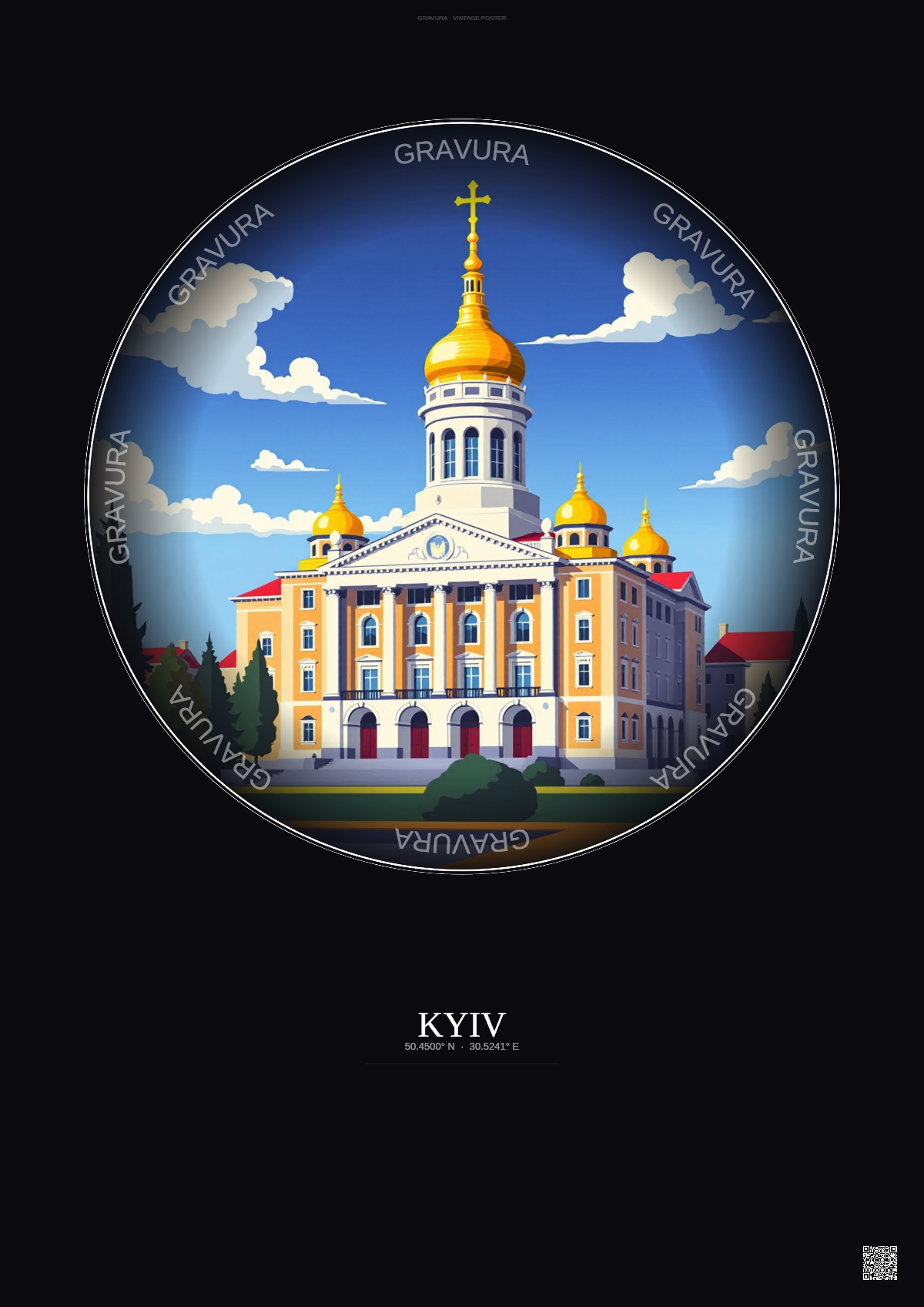 Affiche Kyiv – Poster illustration vintage – Taras Shevchenko National University Of Kyiv | Gravura – Fond foncé